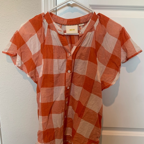 Mauve Orange and White Cotton Blouse - Picture 1 of 4
